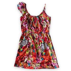 Envy Me Tropical Dress Ruffled on One Shoulder Sleeveless Size L Large Floral